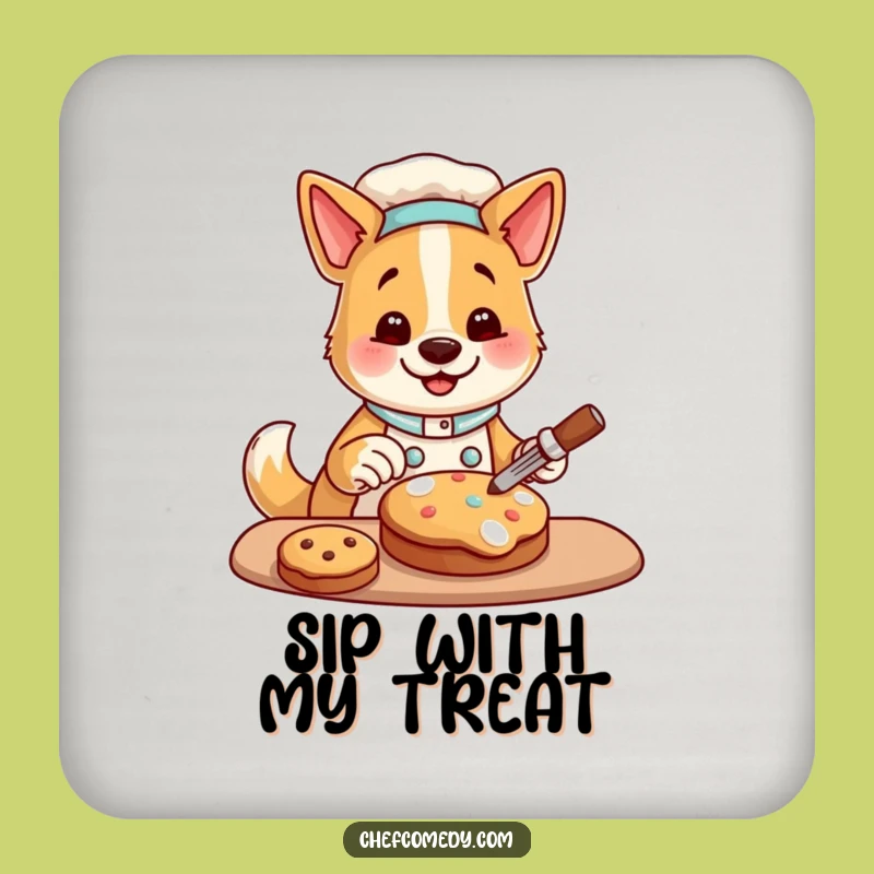 Funny Dog Chef Coaster: Happy Cookie Decorating Character, Chic Funny Gift for Tables