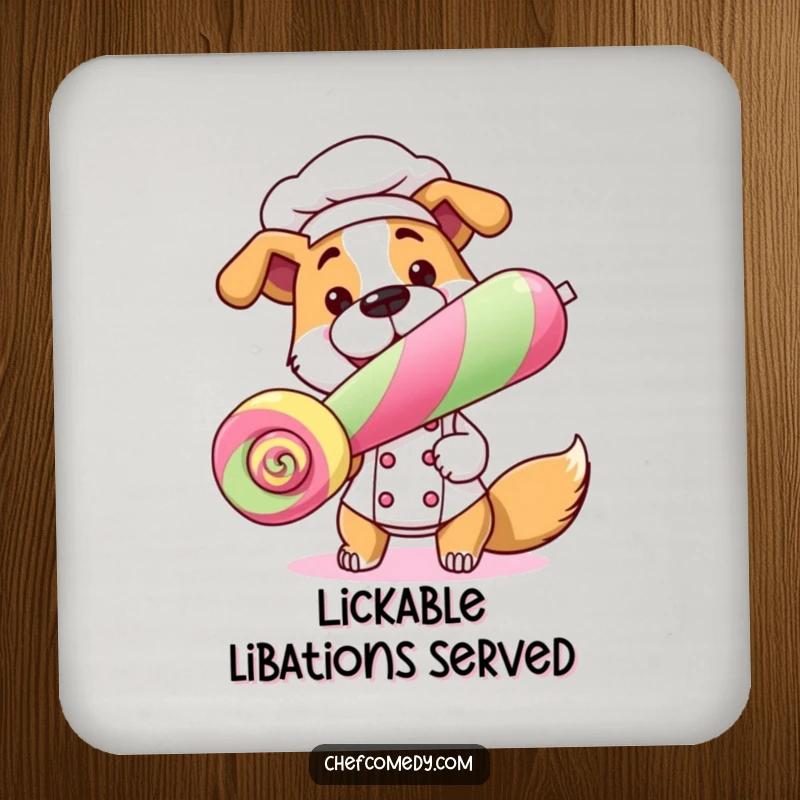 Funny Dog Chef Coasters featuring a dog chef theme, providing humorous surface protection.