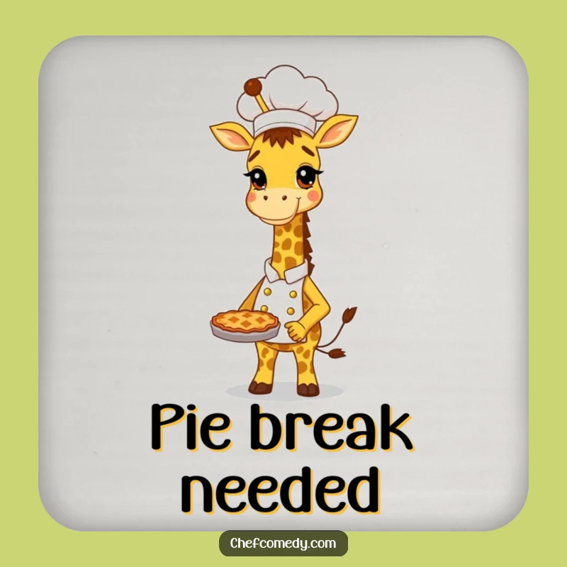Funny Giraffe Chef Coaster: Tall Baker Proudly Holding Pie, Kitchen Decor Gift