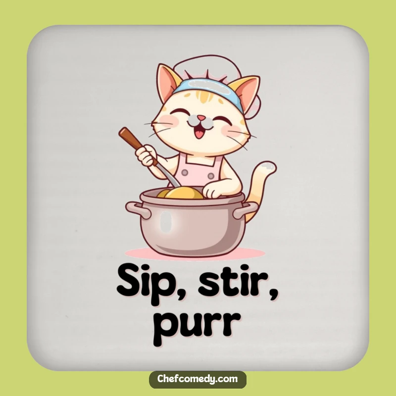 Funny Kawaii Cat Chef Coaster - Giant Pot Stirring - Adorable Drink Protector