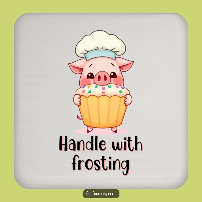 Funny Pig Chef Coasters: Protect Surfaces with Pig Chef & Giant Cupcake Art