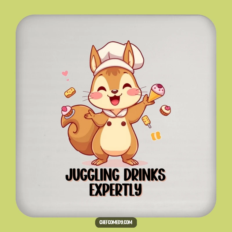 Funny Kawaii Squirrel Chef Drink Coaster: Protect Surfaces with Playful Charm, Great Gift!
