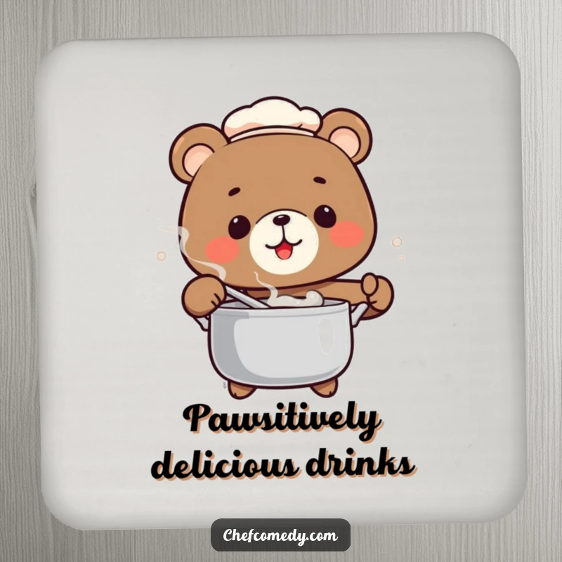 Funny Bear Chef Coasters depicting a bear chef theme, protecting surfaces with a humorous touch.