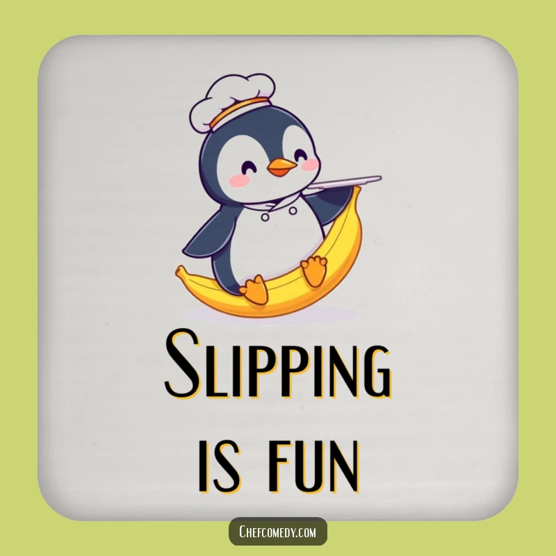 Funny Penguin Chef Coaster: Banana Peel Slip Art, a Small but Funny Gift for Tables