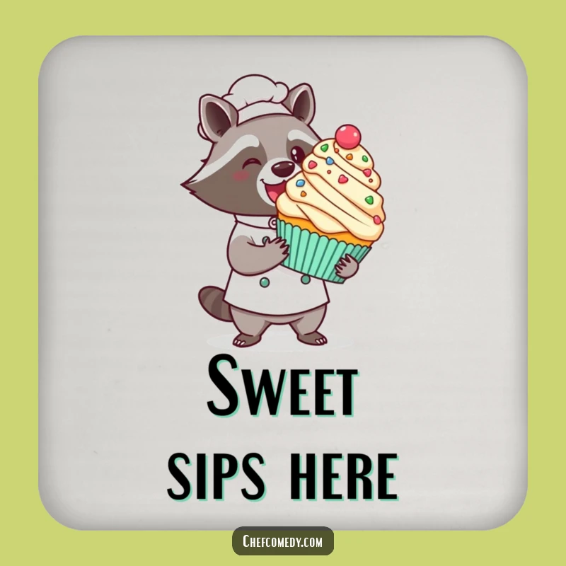 Funny Kawaii Raccoon Chef Drink Coaster: Cupcake Flair, Table Protector