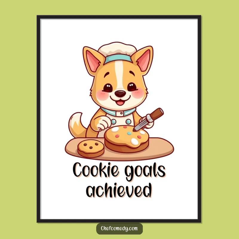 Funny Dog Chef Poster: Happy Cookie Decorating Character, Whimsical Funny Gift for Kitchen Decor