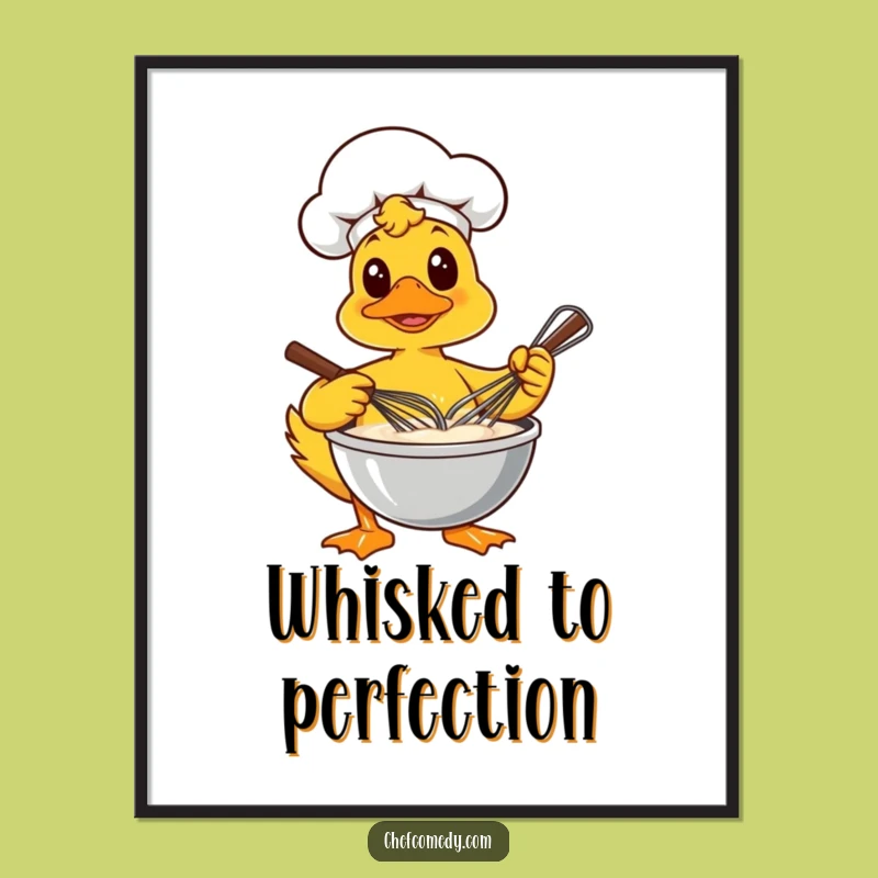 Funny Duck Chef Whisking Poster - Charming Wall Art for Bakers