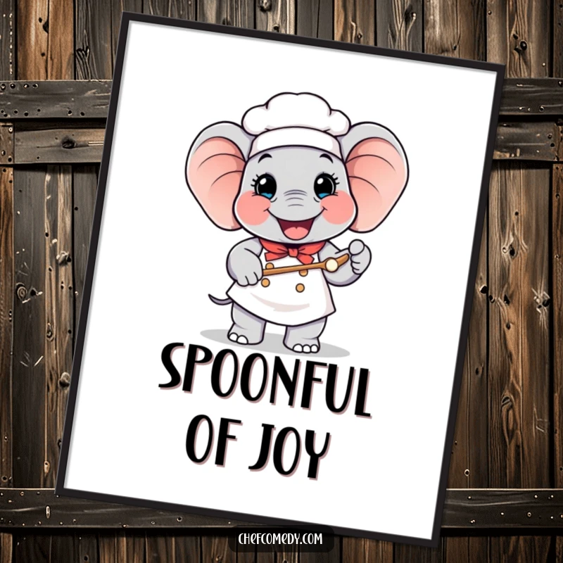 Funny Elephant Chef Poster: Happy elephant chef holding a giant spoon, bringing cheerful and whimsical art to walls.