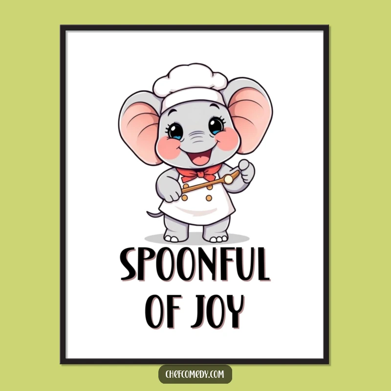 Funny Elephant Chef Poster: Happy Baker Holding Giant Spoon, Whimsical Wall Art