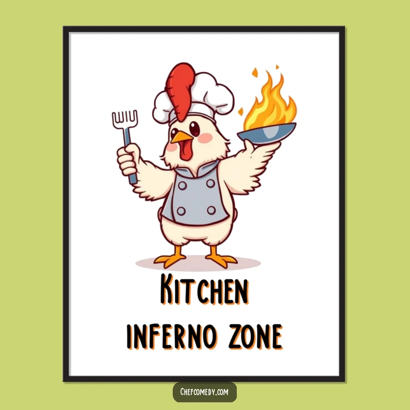 Funny Flaming Chicken Chef Poster - Vibrant Wall Art Gift