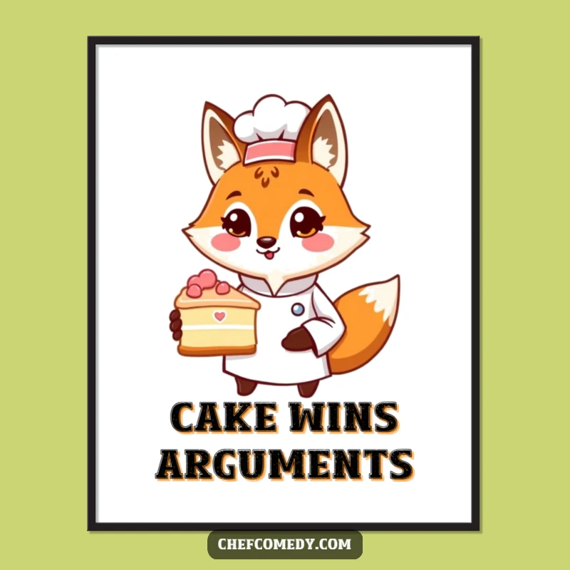 Funny Fox Chef Poster: Proud Cake Presenting Character, Elegant Funny Gift for Kitchen Decor
