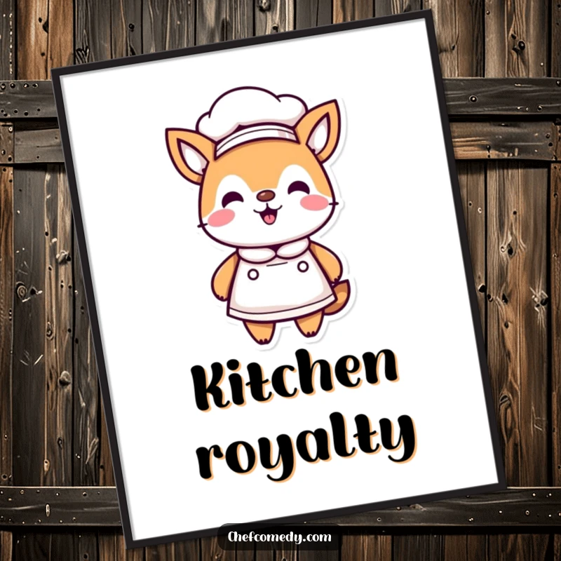 Funny Kawaii Animal Chef Poster, proudly wearing a chef hat and apron, adding humorous culinary art to any kitchen.