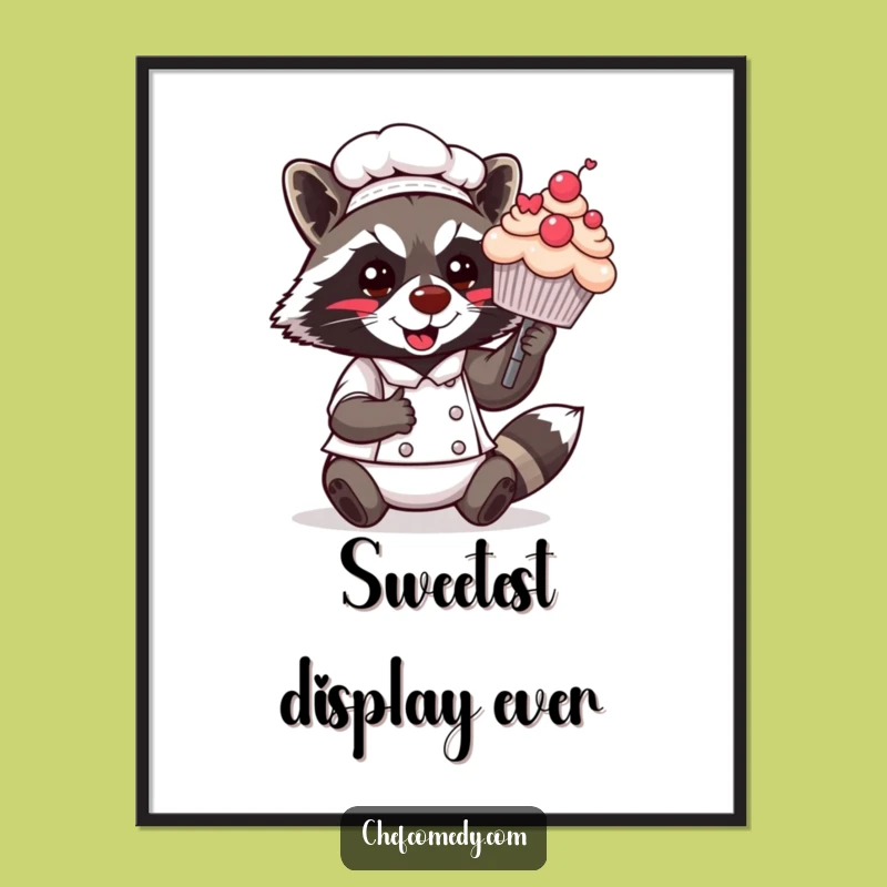 Funny Kawaii Raccoon Chef Poster: Sweet Baking Art, Hilarious Decor for Kitchens!