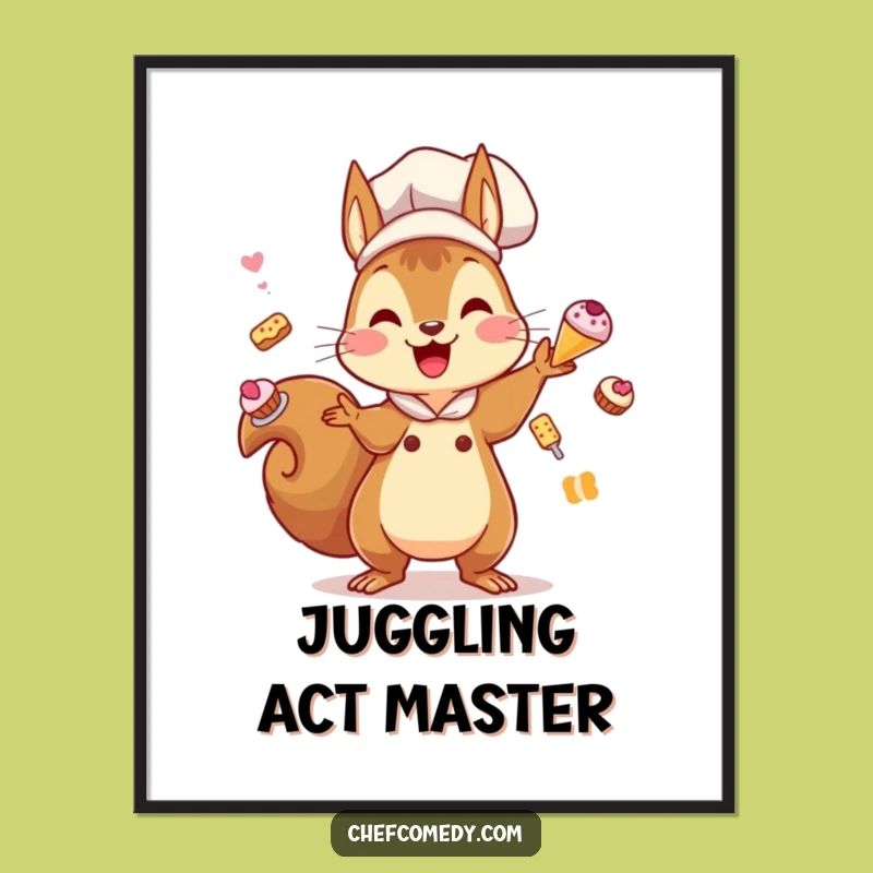 Funny Kawaii Squirrel Chef Poster: Playful Pastry Art, Hilarious Decor for Bakeries!
