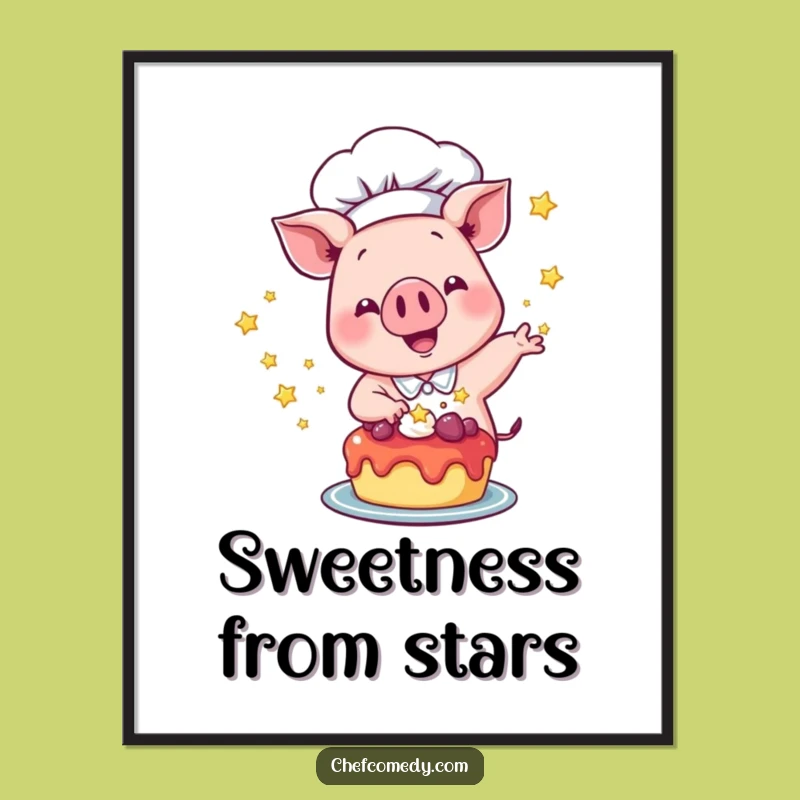 Funny Pig Chef Poster: Dessert Decor Art, a Whimsical and Funny Gift for Walls
