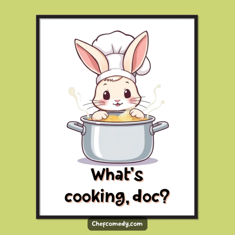 Funny Rabbit Chef Peeking Pot Poster - Whimsical Kitchen Art Gift