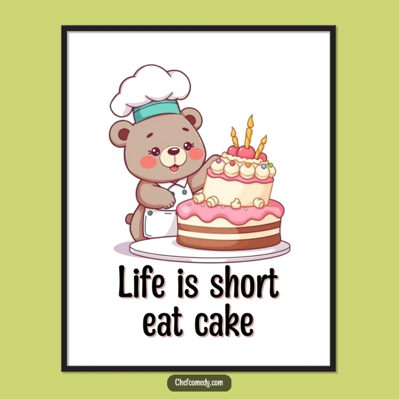 Funny Bear Chef Cake Decorating Poster: Hilarious Kitchen Art for Walls