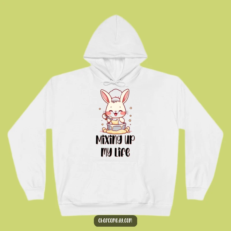 Funny Rabbit Chef Hoodie: Energetic Batter Mixing Character, Cozy Funny Gift for Bakers