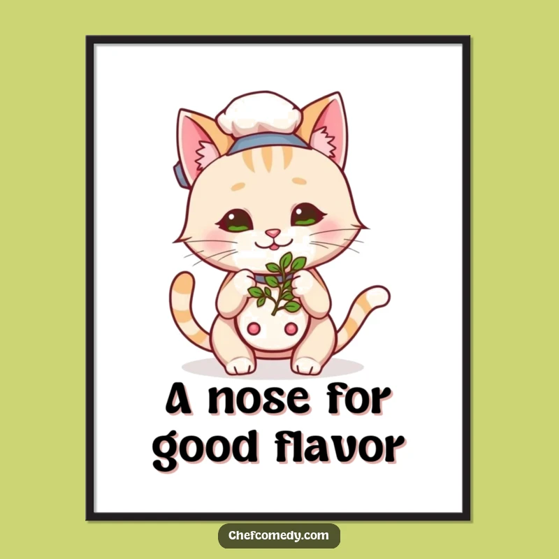 Free Printable Kawaii Cat Chef Herb Art - Funny Downloadable Kitchen Decor!
