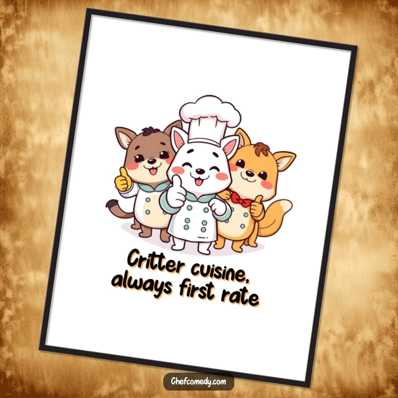 Funny Free Printable Wall Art: A diverse group of animal chefs cheers with thumbs up, spreading good vibes.