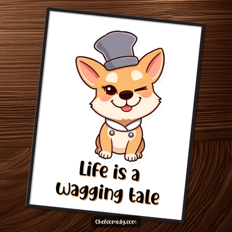 Funny Free Printable Wall Art: Winking dog chef in a tall hat, adding sly humor to decor.