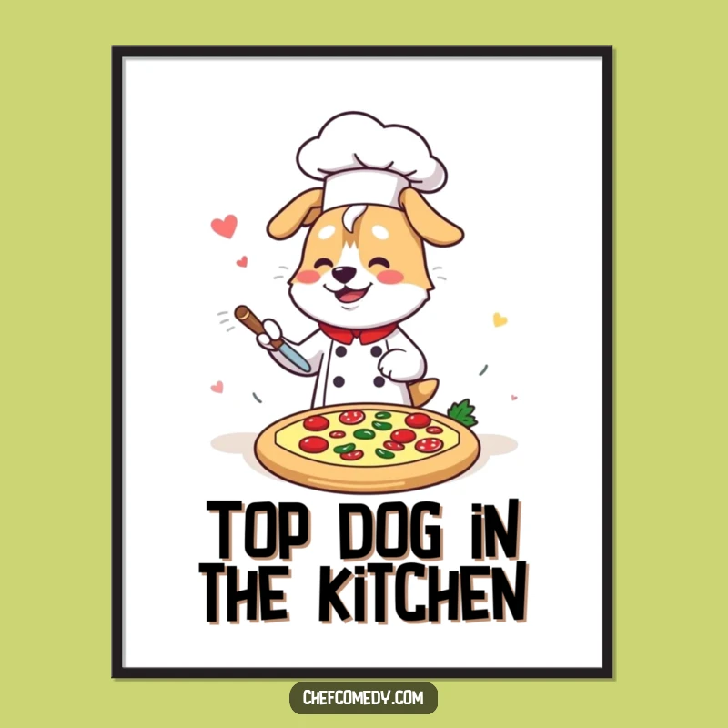 Free Printable Kawaii Dog Chef Pizza Art - Funny Downloadable Kitchen Decor!