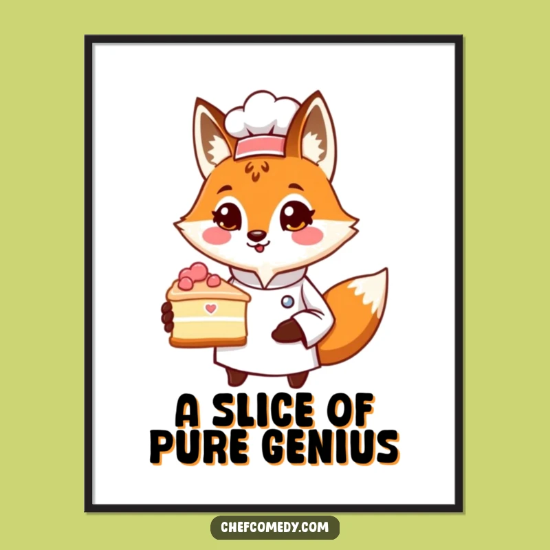 Free Printable Wall Art: Fox Chef Cake, Funny Downloadable Dessert Decor