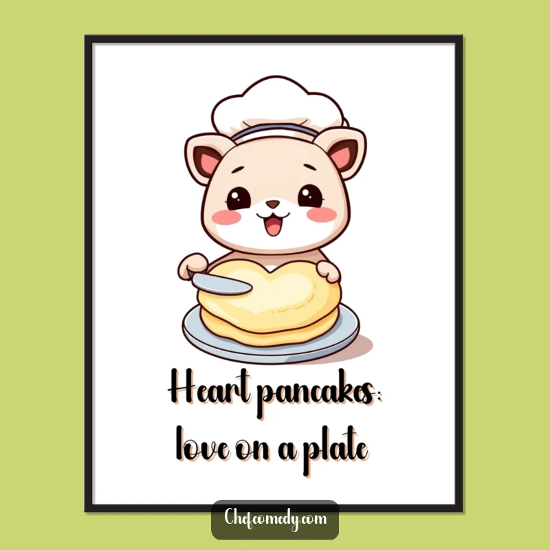 Funny Free Printable Wall Art: Chef Animal Flipping Heart Pancake, Whimsical Downloadable Kitchen Decor