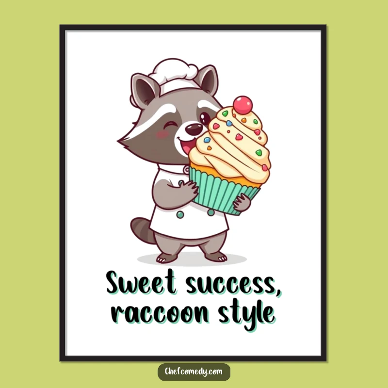 Funny Free Printable Wall Art: Raccoon Chef Cupcake Masterpiece - Decor
