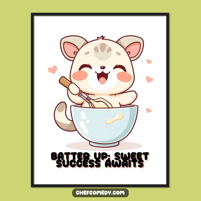 Funny Free Printable Wall Art: Whisking Kawaii Animal, Whimsical Downloadable Kitchen Decor