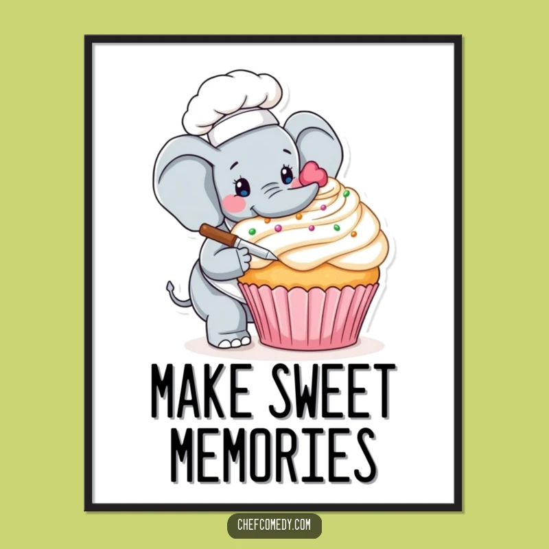 Funny Free Printable Elephant Chef Wall Art: Giant Cupcake Decor Downloadable