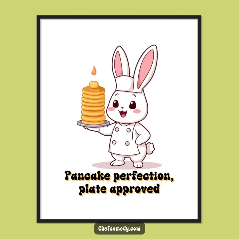 Free Printable Bunny Chef Wall Art: Kawaii Pancake Tower for a Funny Kitchen Decor Download