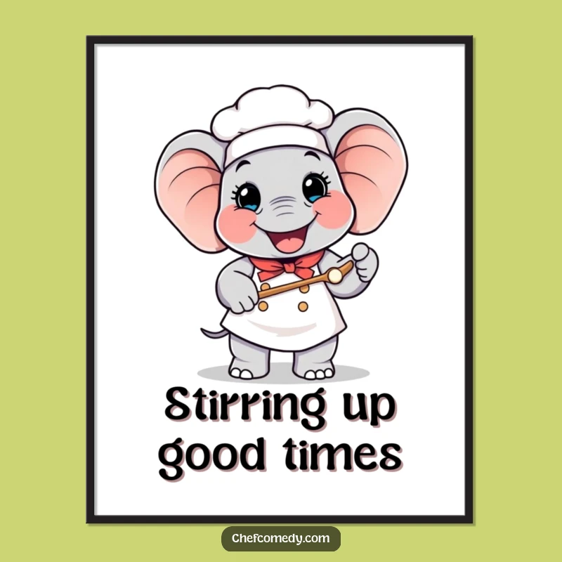 Funny Free Printable Wall Art: Happy Elephant Chef Giant Spoon Downloadable Decor