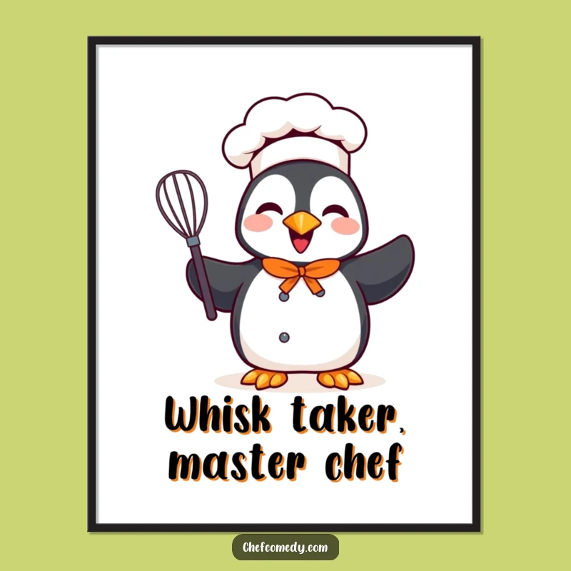 Funny Free Printable Wall Art: Penguin Chef Whisk, Humorous Downloadable Kitchen Decor