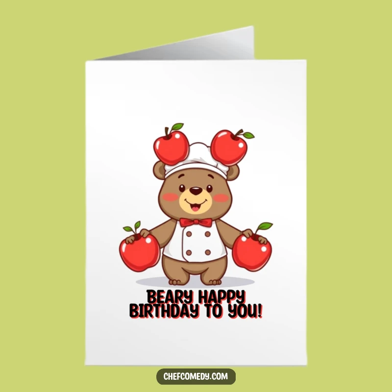 Free Printable Funny Bear Chef Birthday Card - Juggling Apples Downloadable Gift