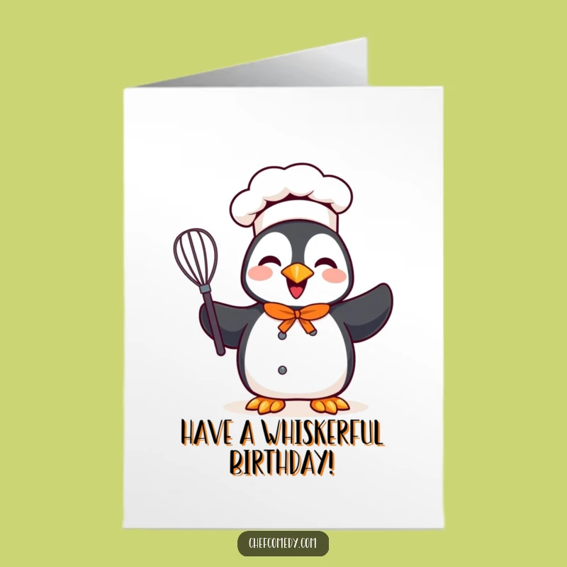 Free Printable Birthday Card: Funny Penguin Chef Whisk, Humorous Downloadable Gift