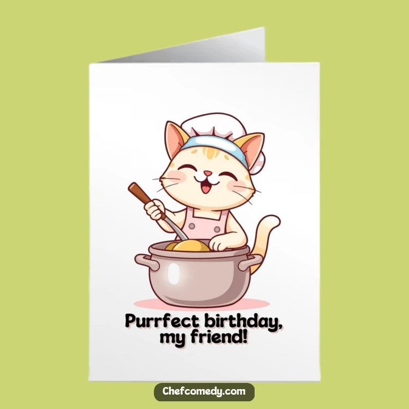 Free Printable Cat Chef Birthday Card - Happy Stirring Downloadable Gift