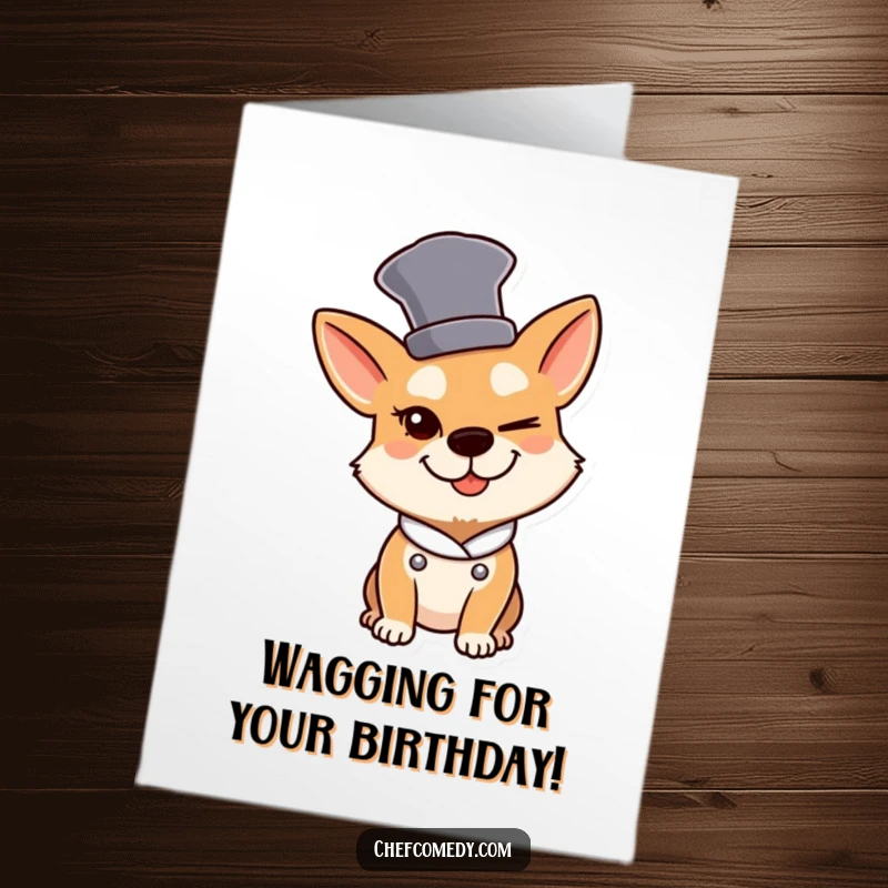 Funny Free Printable Birthday Card: Winking dog chef in a tall hat, slyly wishing happy birthday.