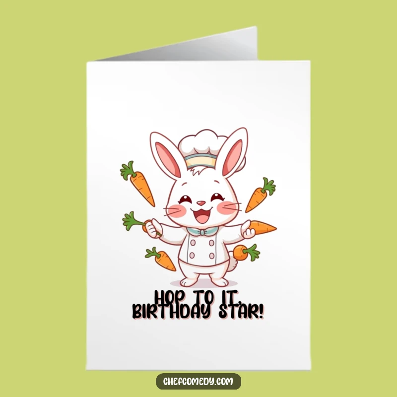Free Printable Funny Birthday Card: Rabbit Chef Carrot Juggling, Downloadable Gift