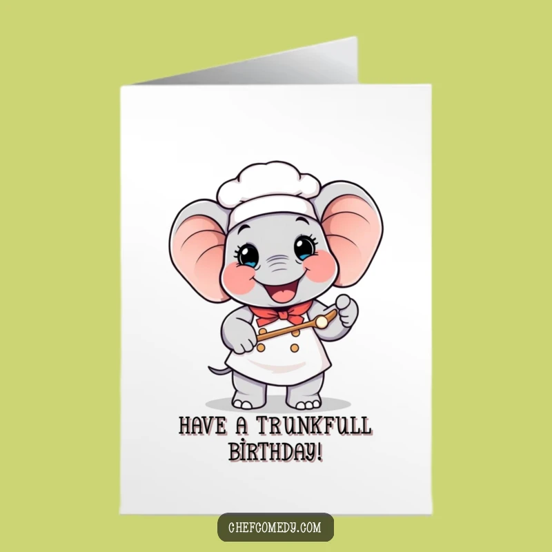 Free Printable Birthday Card: Happy Elephant Chef Giant Spoon Funny Gift