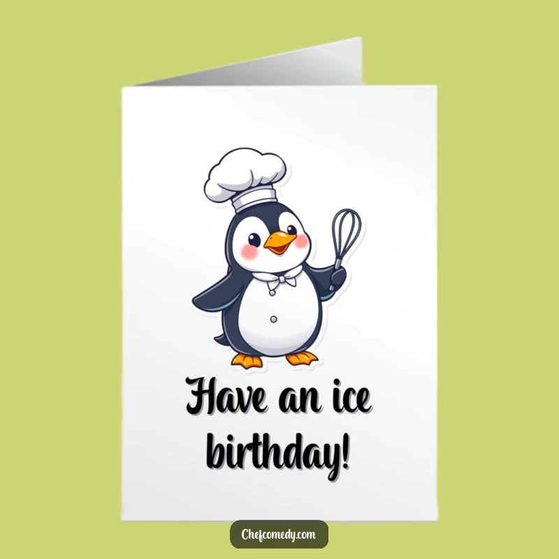 Free Printable Penguin Chef Birthday Card: Funny Downloadable Whisk-tastic Celebration