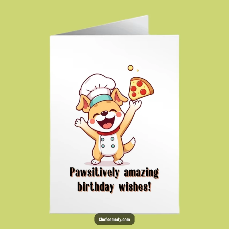Free Printable Funny Dog Chef Birthday Card - Pizza Dough Toss Downloadable