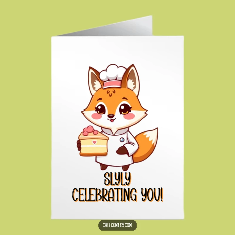 Free Printable Funny Birthday Card: Fox Chef Cake, Downloadable Sweet Humor