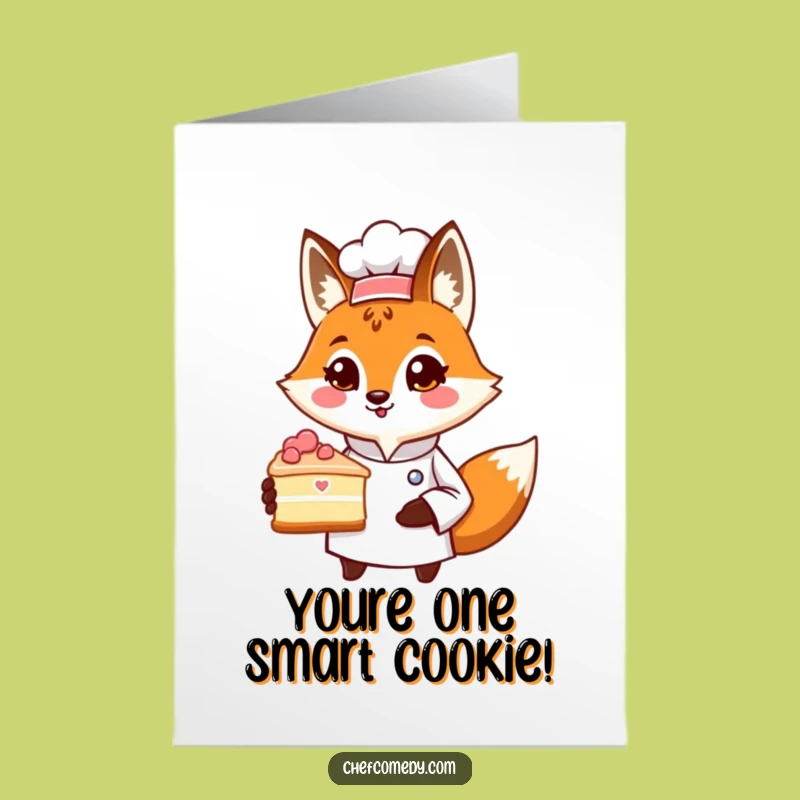 Free Printable Congrats Card: Fox Chef Cake, Downloadable Celebration Slice Humor
