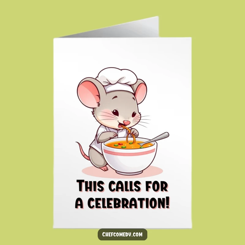 Free Printable Congrats Card: Funny Mouse Chef Tastes Success, Humorous Downloadable Gift