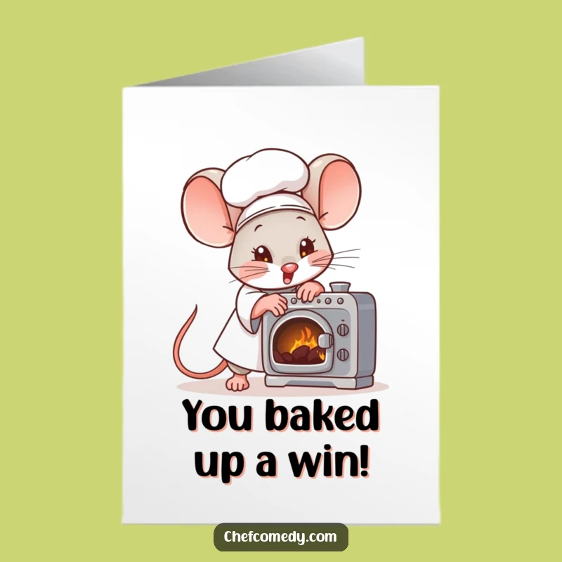 Free Printable Congrats Card: Mouse Chef Oven Achievement, Funny Downloadable Gift