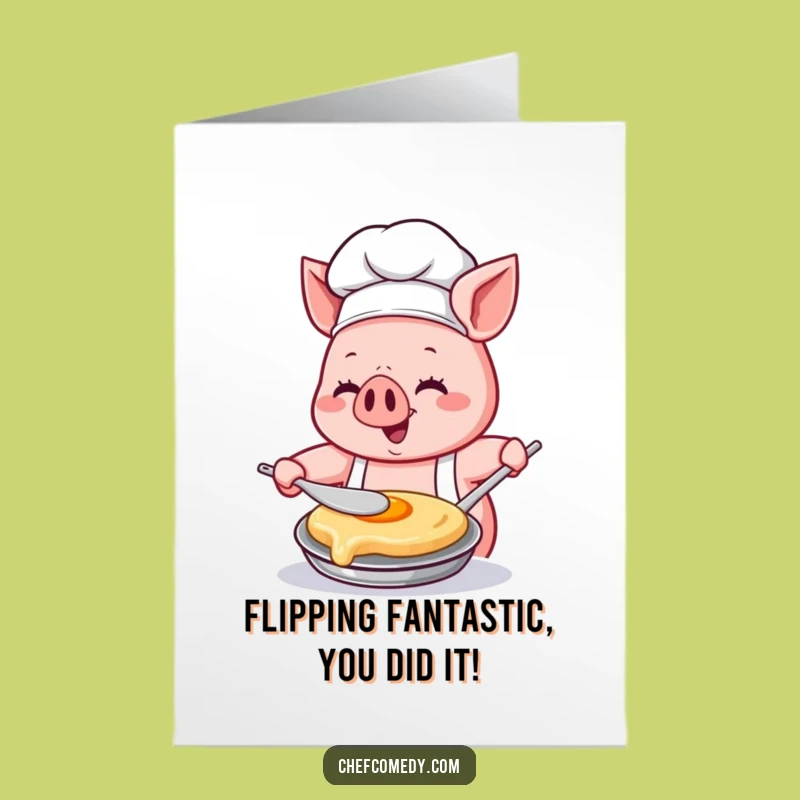 Free Printable Congrats Card: Pig Chef Pancake Mastery - Downloadable & Hilarious!