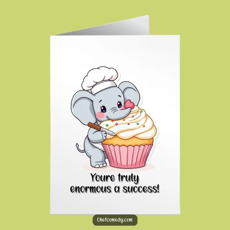 Free Printable Elephant Chef Congrats Card: Grand Decorating Success Downloadable