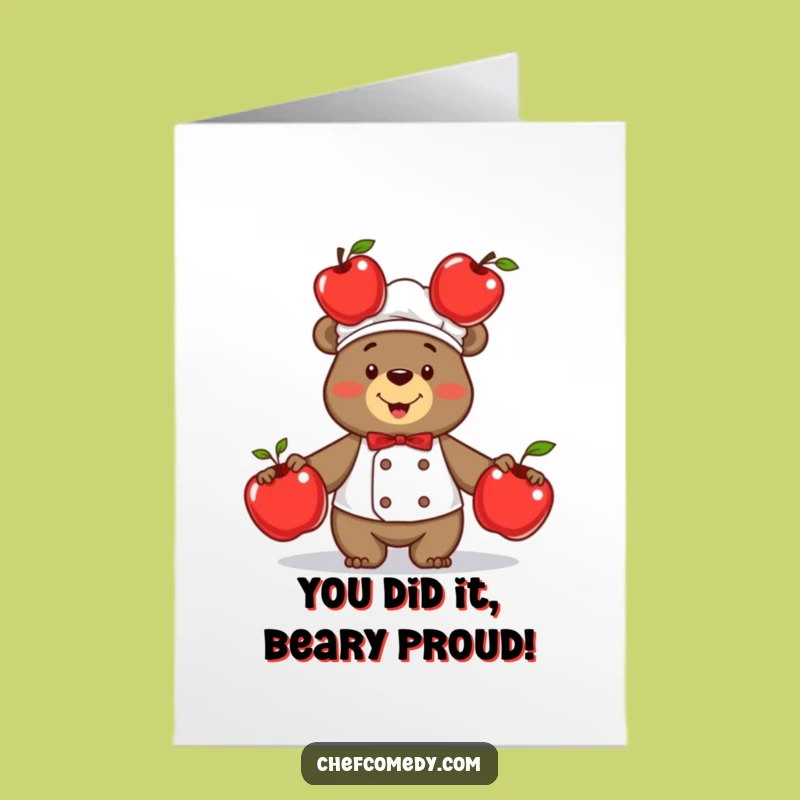 Free Printable Funny Bear Chef Congrats Card - Juggling Apples Downloadable