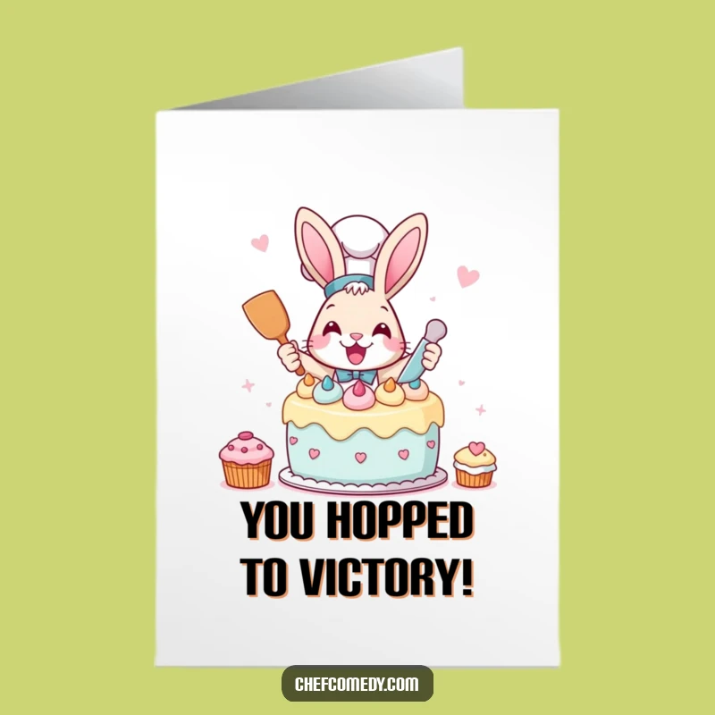 Free Printable Rabbit Chef Congratulations Card: Funny Downloadable Gift for Sweet Success